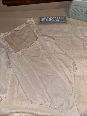 Free People Ivory/Taupe Sheer Back Panel Bodysuit